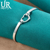 925 Silver Love Heart Bangle Bracelet For Women