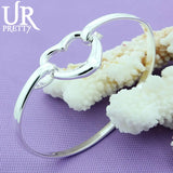 925 Silver Heart Bangle Bracelet Women Party Charm Jewelry