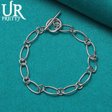 925 Sterling Silver Oval OT Chain Bracelet for Men Women