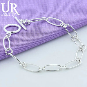 925 Sterling Silver Oval OT Chain Bracelet for Men Women