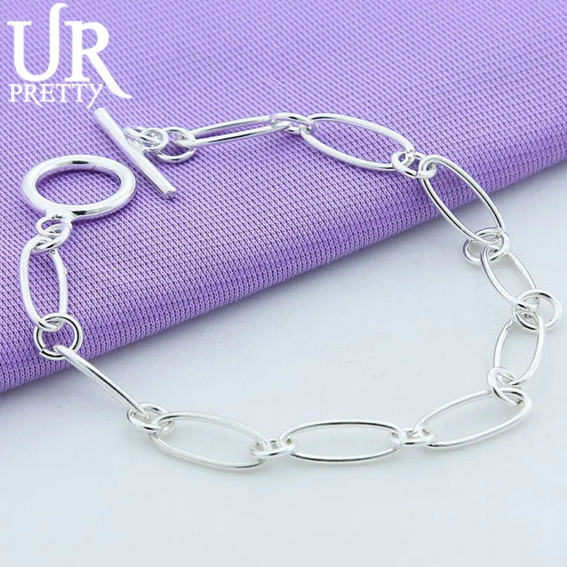 925 Sterling Silver Oval OT Chain Bracelet for Men Women