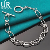 925 Sterling Silver Oval OT Chain Bracelet for Men Women