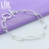 925 Sterling Silver Oval OT Chain Bracelet for Men Women