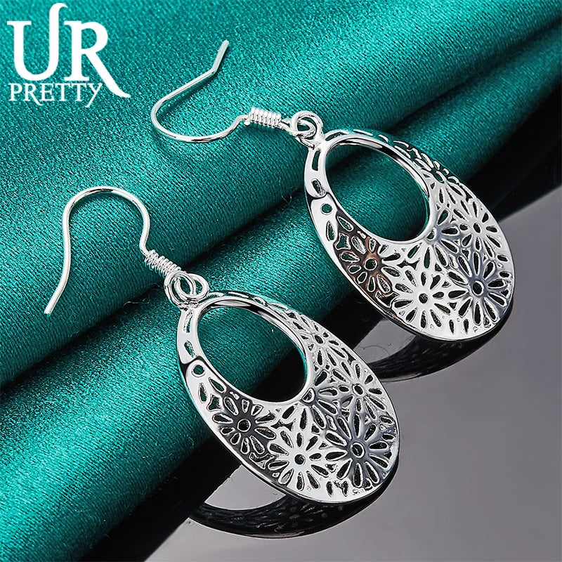 925 Silver Vintage Hollow Carving Drop Earring Wedding