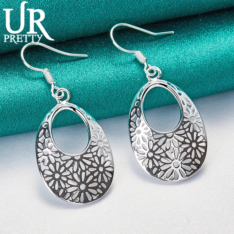 925 Silver Vintage Hollow Carving Drop Earring Wedding