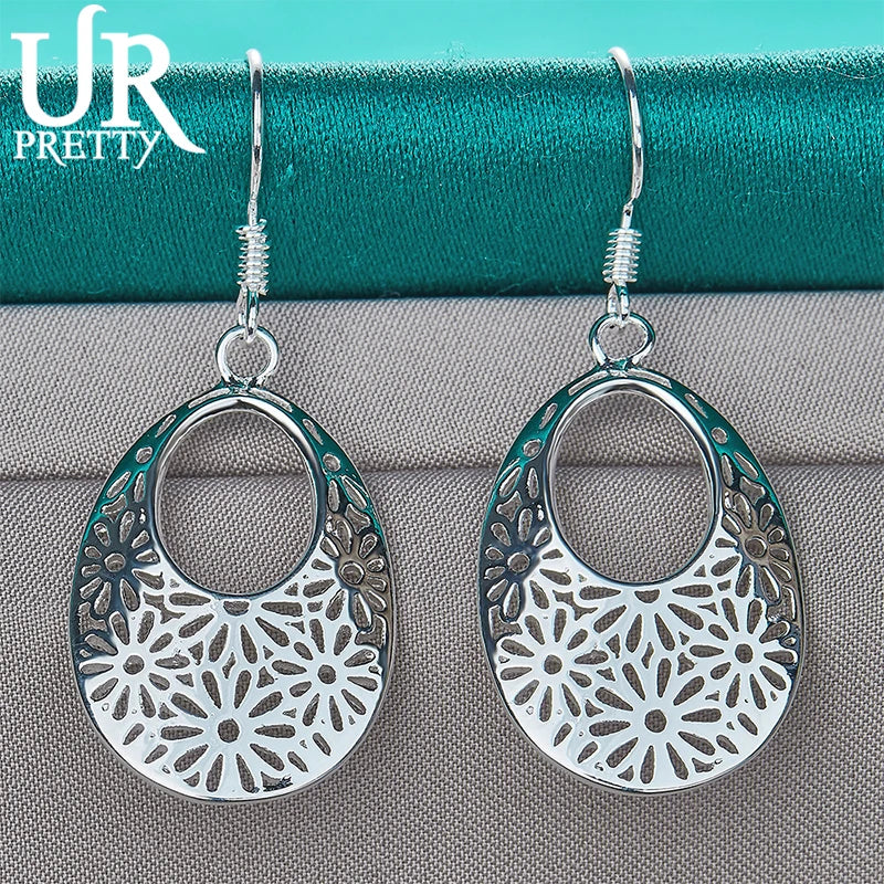 925 Silver Vintage Hollow Carving Drop Earring Wedding