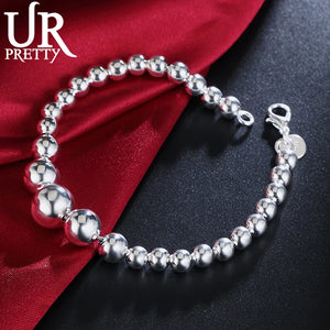 925 Sterling Silver Round Beads Chain Bracelet for Wedding