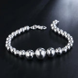 925 Sterling Silver Round Beads Chain Bracelet for Wedding