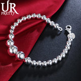 925 Sterling Silver Round Beads Chain Bracelet for Wedding