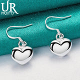 925 Silver Smooth Heart Pendant Earrings for Women