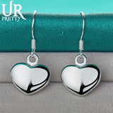 925 Silver Smooth Heart Pendant Earrings for Women