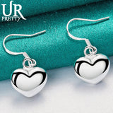 925 Silver Smooth Heart Pendant Earrings for Women
