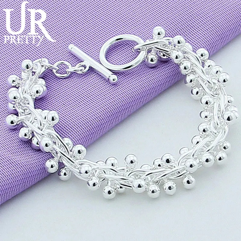 925 Silver Round Ball OT Chain Bracelet for Women