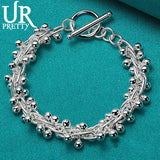 925 Silver Ball OT Chain Bracelet Women Wedding Party Charm Jewelry Gift