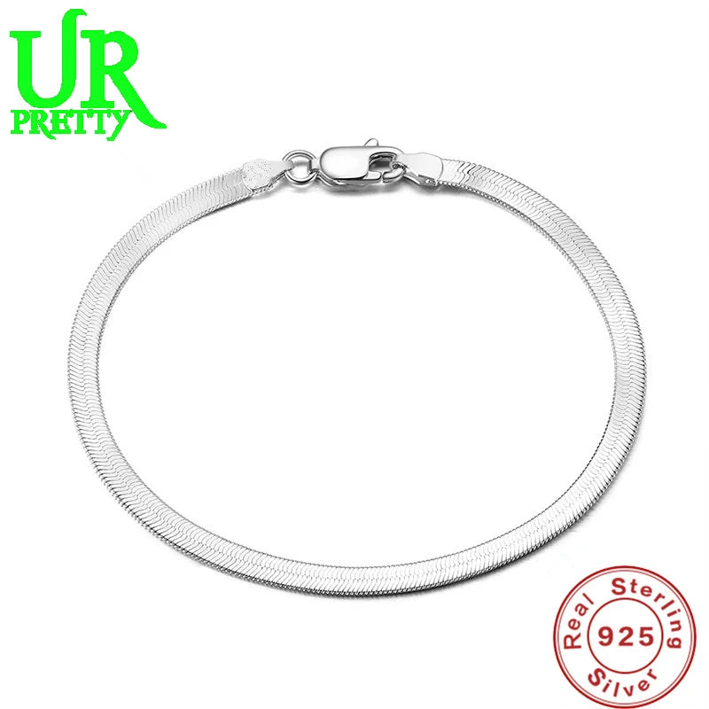 925 Silver 4mm Blade Snake Bone Bracelet 20cm