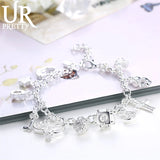 925 Sterling Silver Women's Wristband Charms Bracelet