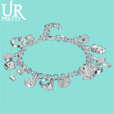 925 Sterling Silver Women's Wristband Charms Bracelet