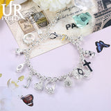925 Sterling Silver Women's Wristband Charms Bracelet