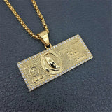 US $100 Dollar Money Pendant Necklace Chain Stainless Steel/Gold Hip Hop Bling