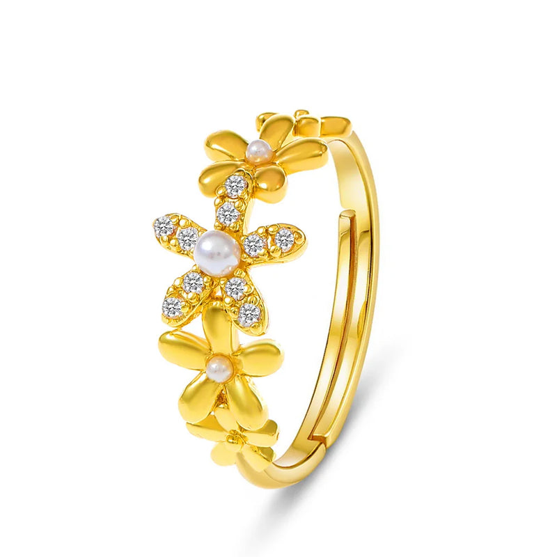 US Pearl Flower Ring Female Inlaid Diamond Index Finger Ring
