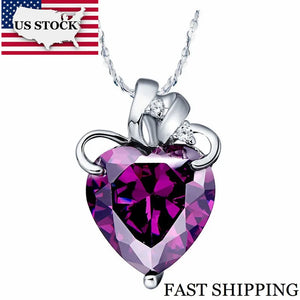 Purple Crystal Heart Pendant Necklace N437