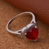 Heart Shaped Red Stone Silver Wedding Ring