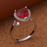 Heart Shaped Red Stone Silver Wedding Ring