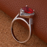 Heart Shaped Red Stone Silver Wedding Ring