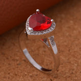 Heart Shaped Red Stone Silver Wedding Ring