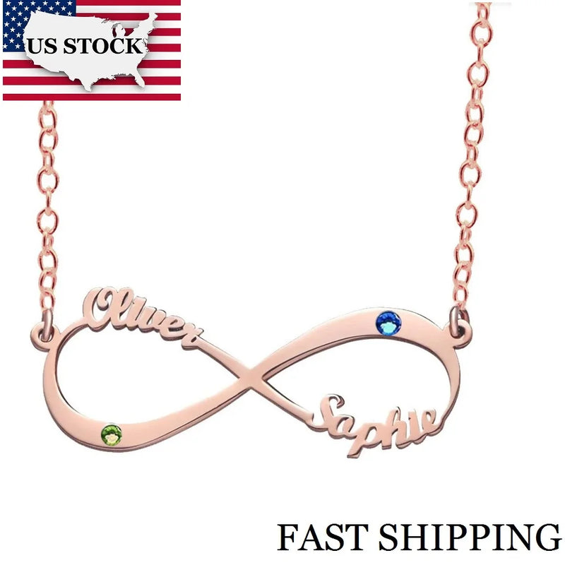 Custom Infinity Pendant Necklace with Letter & Stone, 925 Sterling Silver