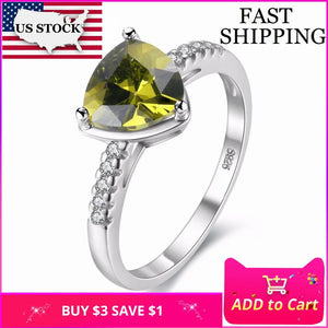 Green Cubic Zirconia Triangle Ring for Women
