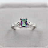 Rainbow Zirconia Rectangle Ring Female Multicolor Silver Y3382