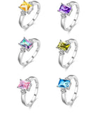 Rainbow Zirconia Rectangle Ring Female Multicolor Silver Y3382