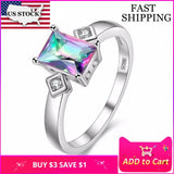 Rainbow Zirconia Rectangle Ring Female Multicolor Silver Y3382