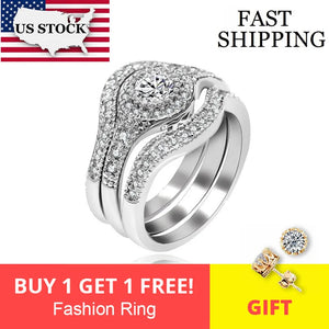 US Women's 3-Piece Engagement Ring Set Jewelry Accessory RA0346