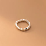 925 Sterling Silver Elastic Rope Women Ring Round Pearl Women's Fine Jewelry
