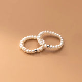 925 Sterling Silver Elastic Rope Women Ring Round Pearl Women's Fine Jewelry
