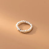 925 Sterling Silver Elastic Rope Women Ring Round Pearl Women's Fine Jewelry