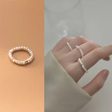 925 Sterling Silver Elastic Rope Women Ring Round Pearl Women's Fine Jewelry