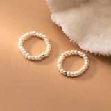 925 Sterling Silver Elastic Rope Women Ring Round Pearl Women's Fine Jewelry
