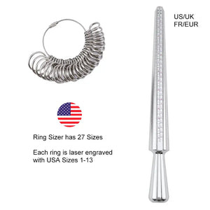US Ring Sizer Tool Set Aluminum Ring Mandrel With Finger Gauges