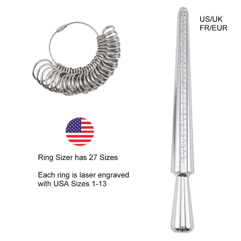 US Ring Sizer Tool Set Aluminum Ring Mandrel With Finger Gauges