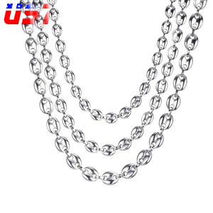 7MM 9MM Stainless Steel Rope Link Chain Necklaces