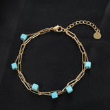 Punk Double Chain Bracelets for Women Boho Turquoise Charm Bangles