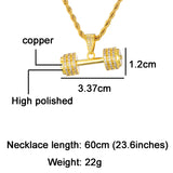 Barbell Pendant Necklace Men Brass Ice Out CZ Hip Hop Rapper Gym Jewelry