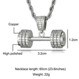 Barbell Pendant Necklace Men Brass Ice Out CZ Hip Hop Rapper Gym Jewelry