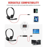 USB Headset with Noise Cancelling Microphone, On-Ear Wired Office Call Headset