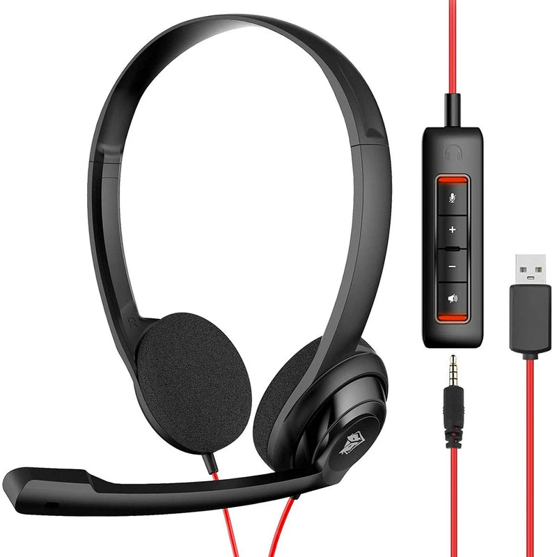 USB Headset with Noise Cancelling Microphone, On-Ear Wired Office Call Headset