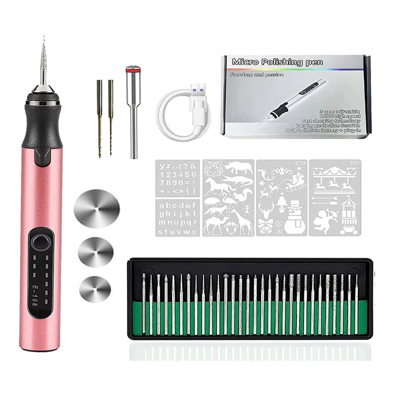 USB Rechargeable Engraving Pen With 35 Bits, Mini Engraver For All Materials