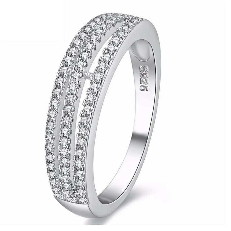 USPS 3 Rows CZ Wedding Rings Band Crystal Anniversary Gift PJ4257